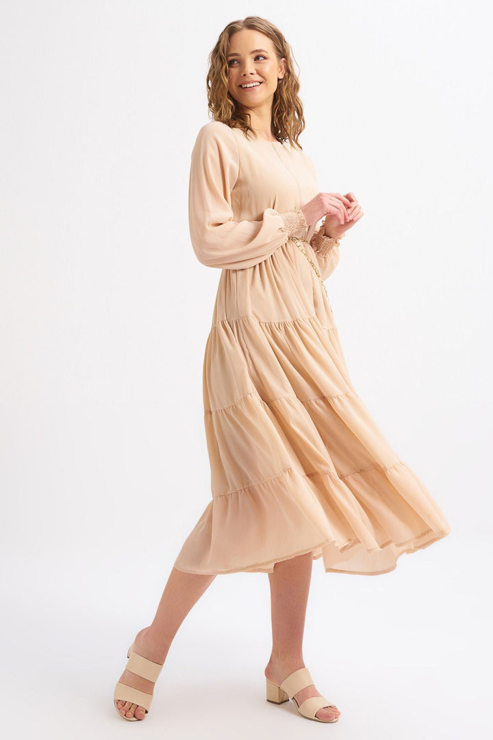 Chain Belt Dress Beige