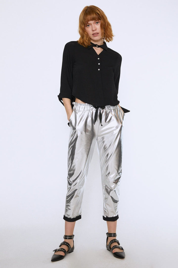 V-Neck Shirt with Tied Sleeves Black