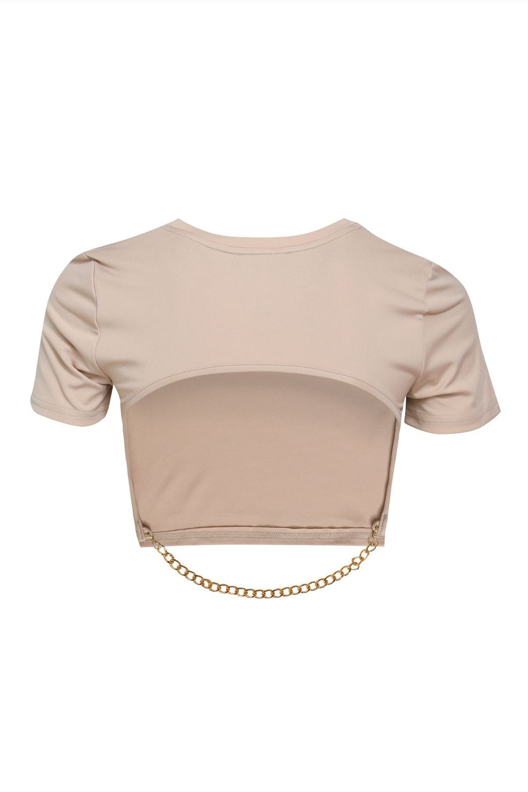 Zincir Detaylı Bisiklet Yaka Crop Bluz Bej