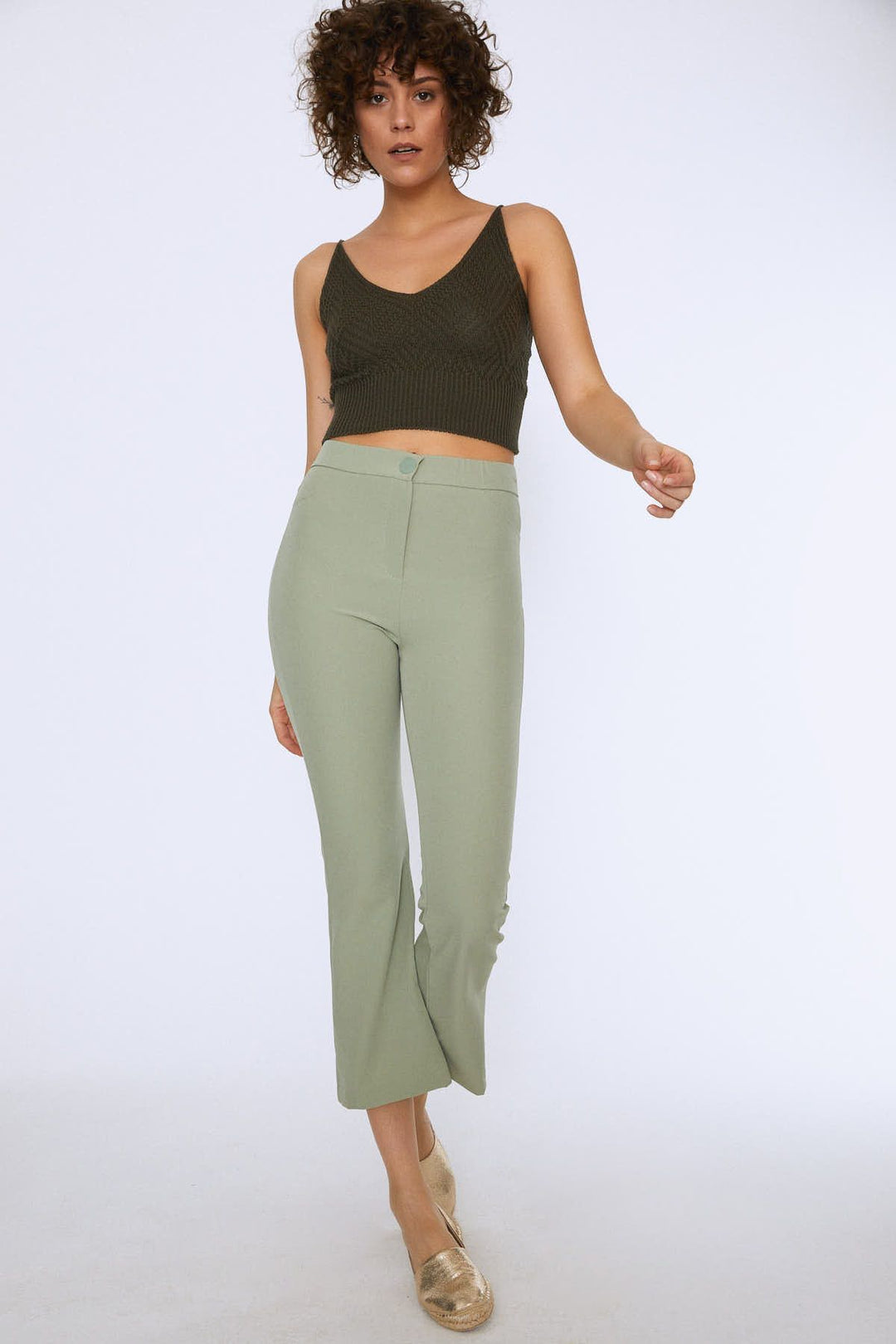 Rope Strap Crop Knitwear Khaki