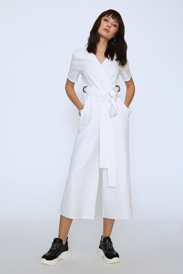 Beli Kemerli Kruvaze Tulum Ekru