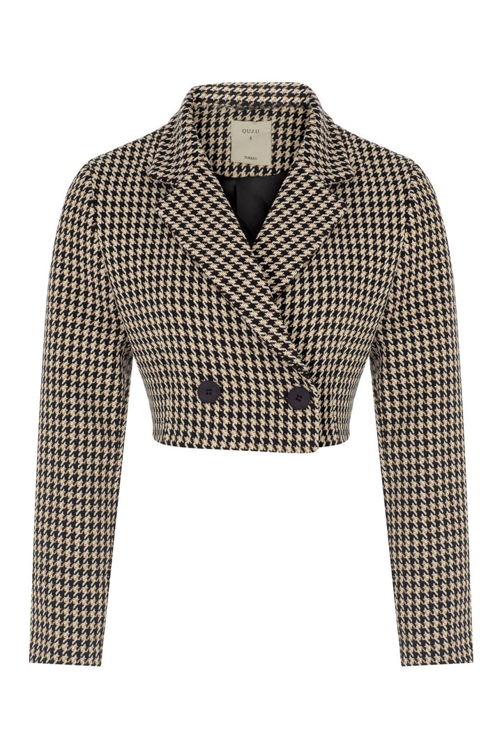 Kruvaze Crop Blazer Ceket Siyah