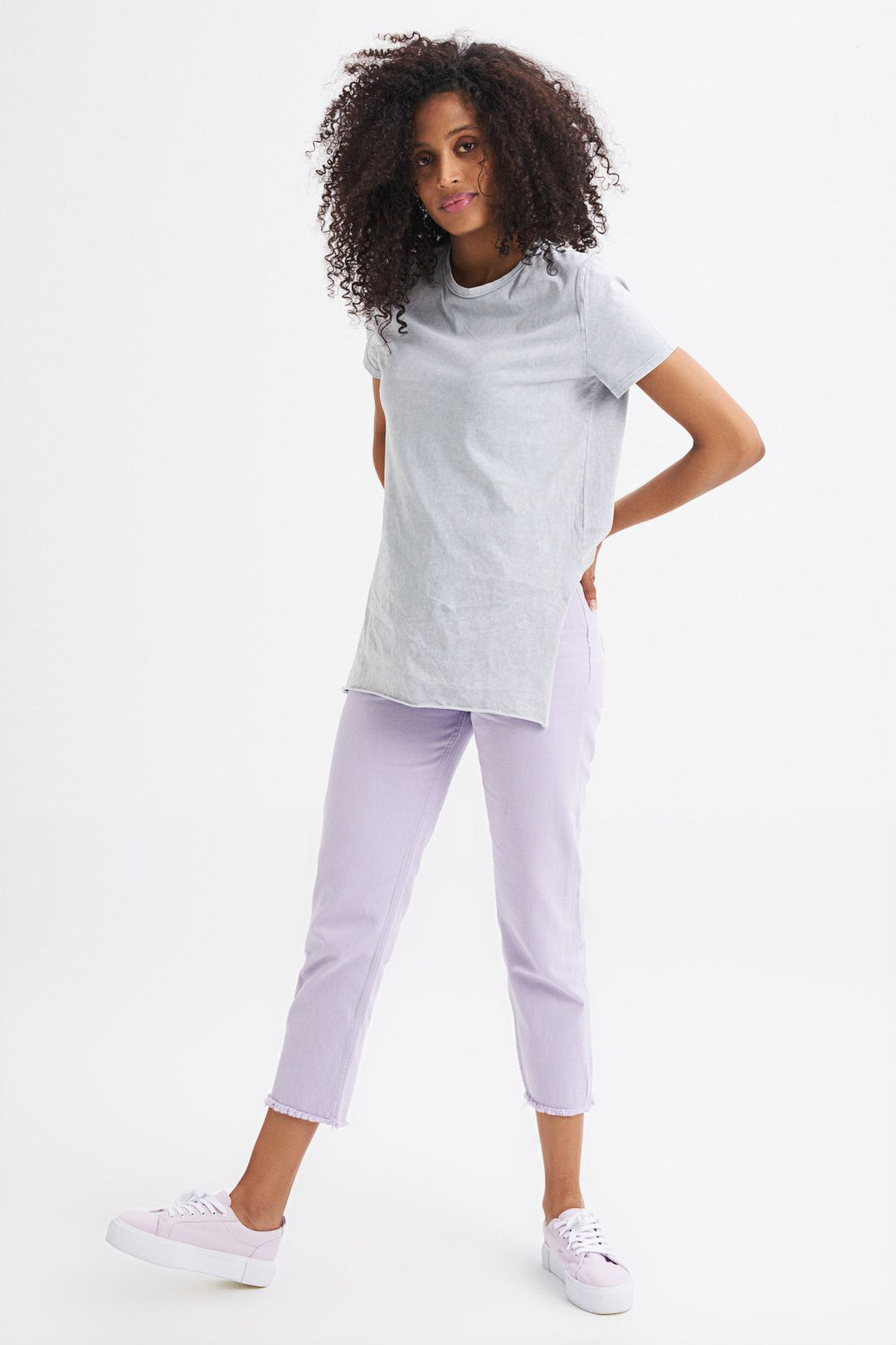 Yanı Yırtmaçlı Bisiklet Yaka Tişört Grimelanj