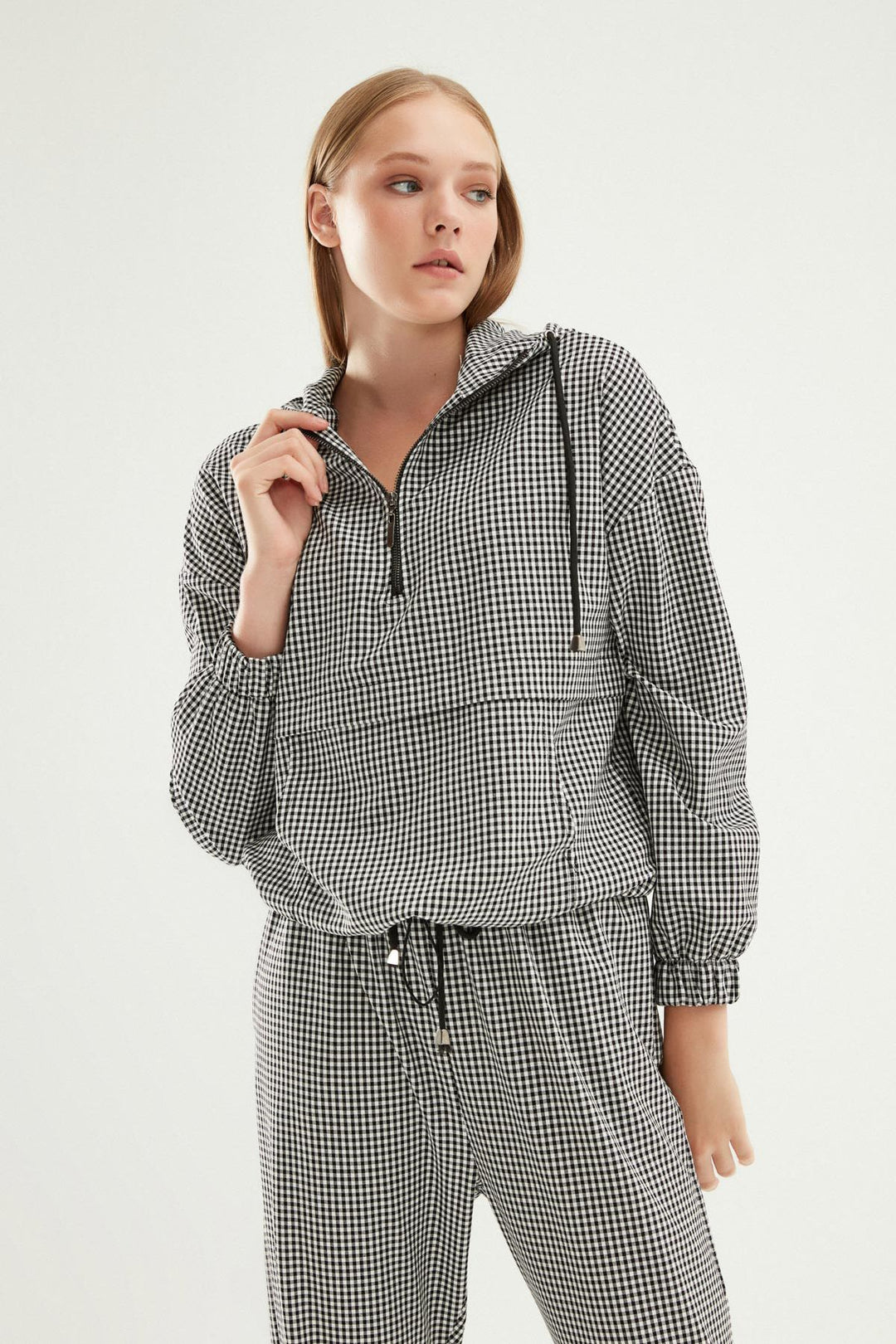 Checkered Hoodie Sweatshirt Black