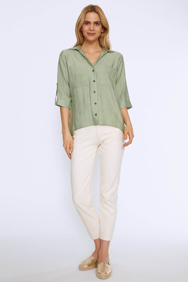 V Neck Three Quarter Sleeve Shirt Mint