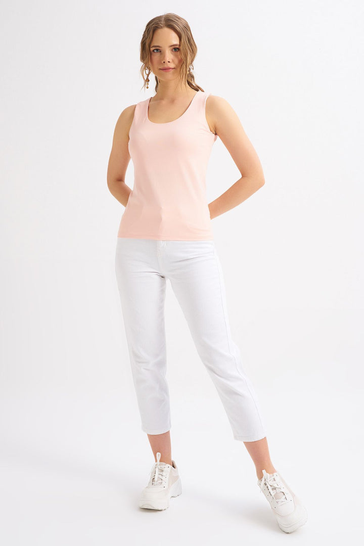 Kalın Askılı Basic Bluz Pudra