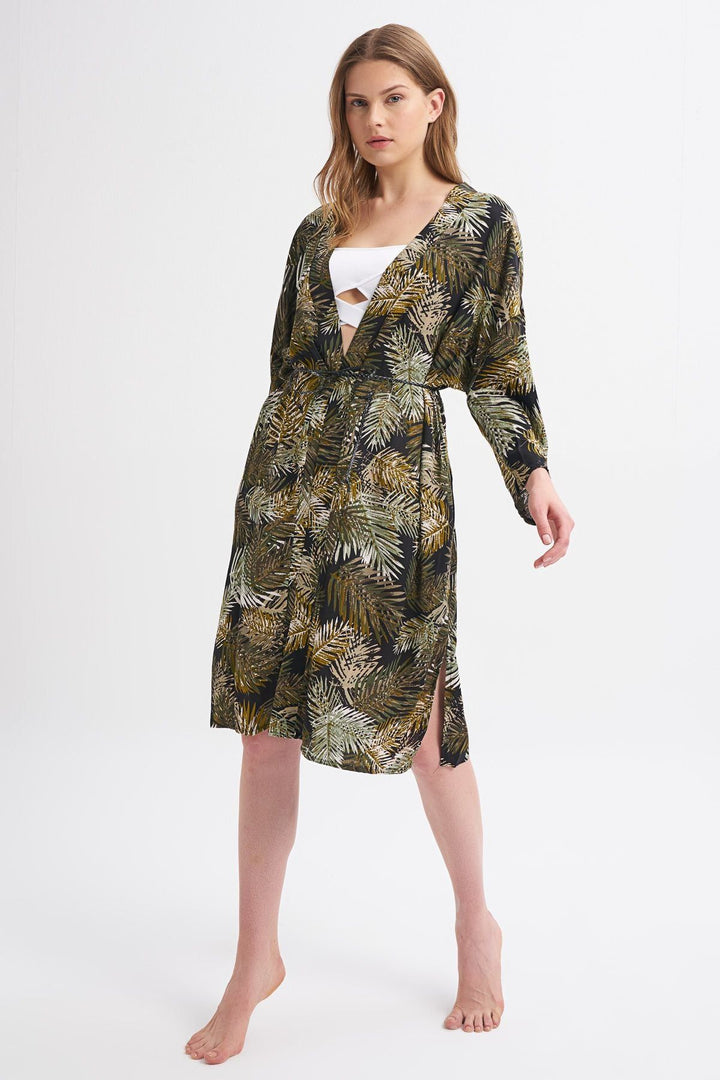 Beli Örgü Kemerli Kimono Haki