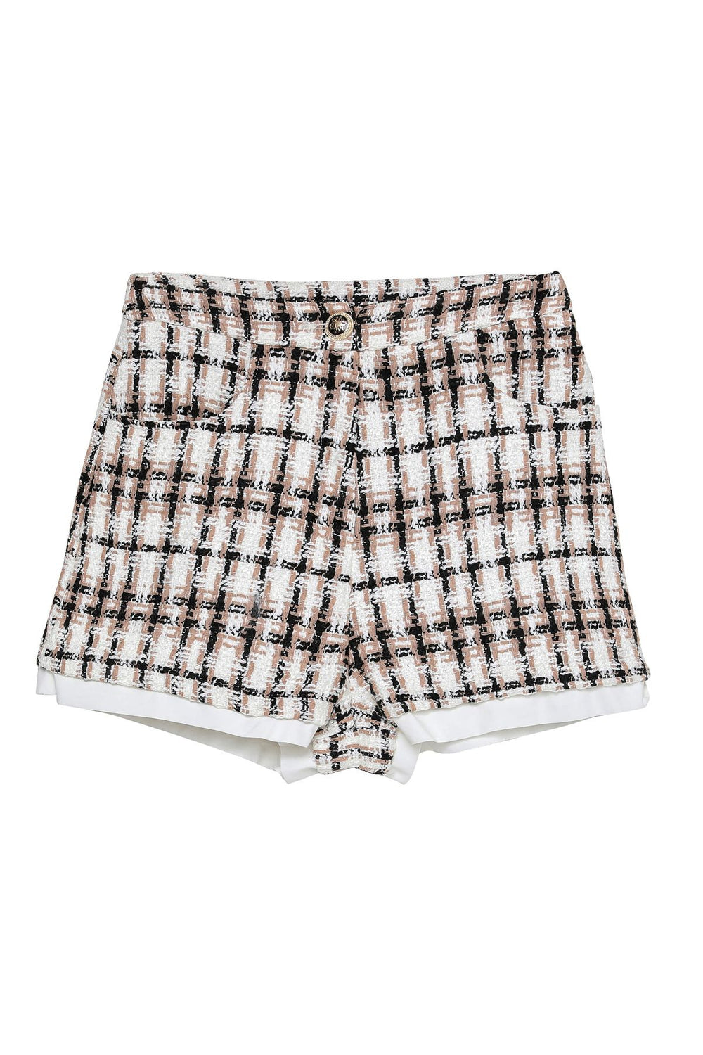 Garni Detailed Tweed Mini Shorts Beige