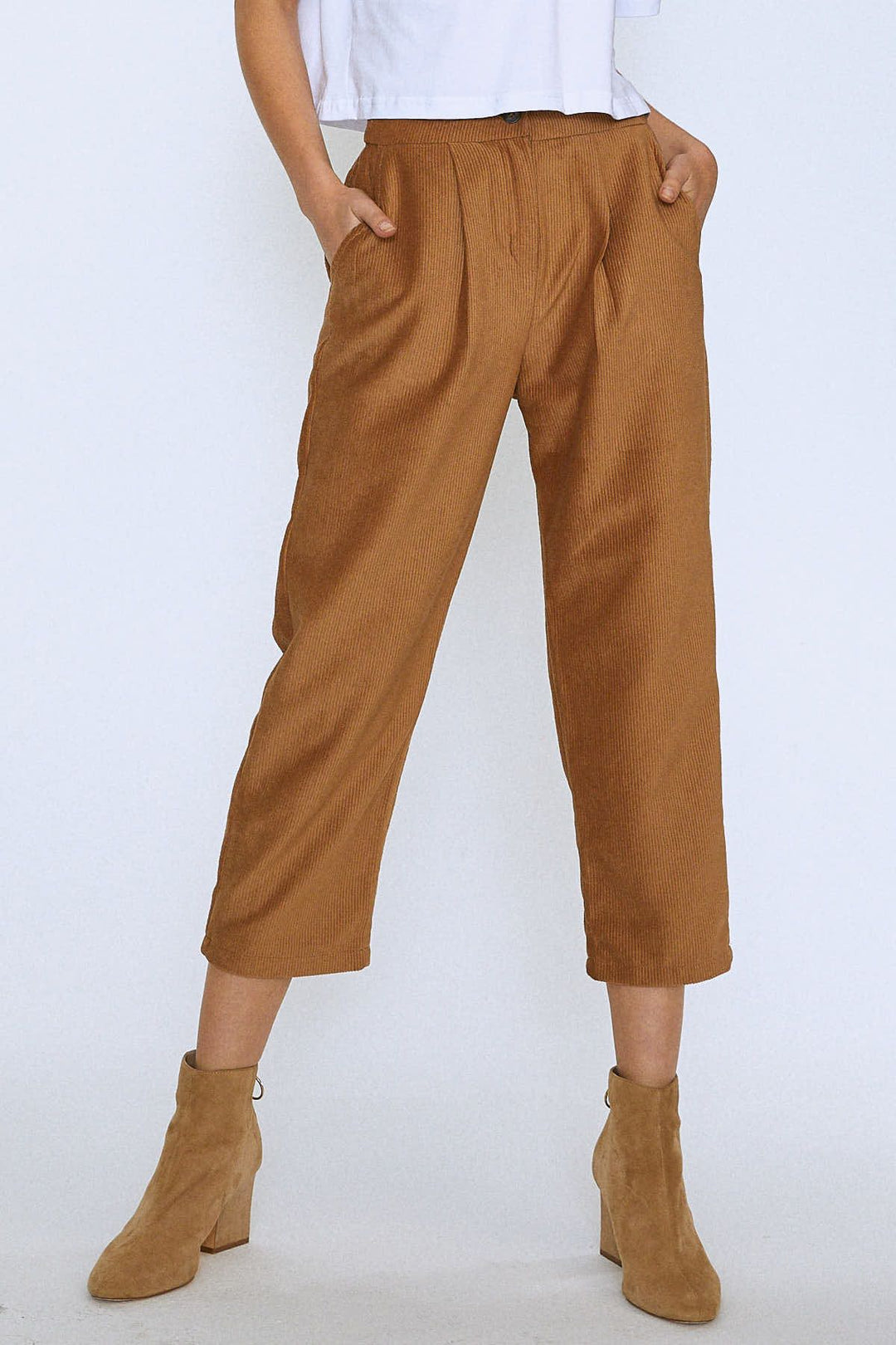 Elastic Waist Velvet Trousers Camel