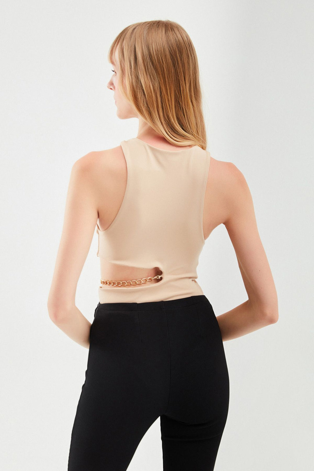Chain Cut Out Bodysuit Beige