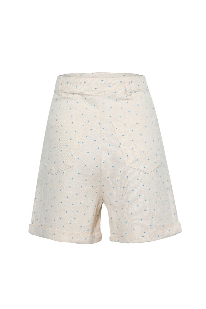 Benekli Duble Paça Şort Mavi