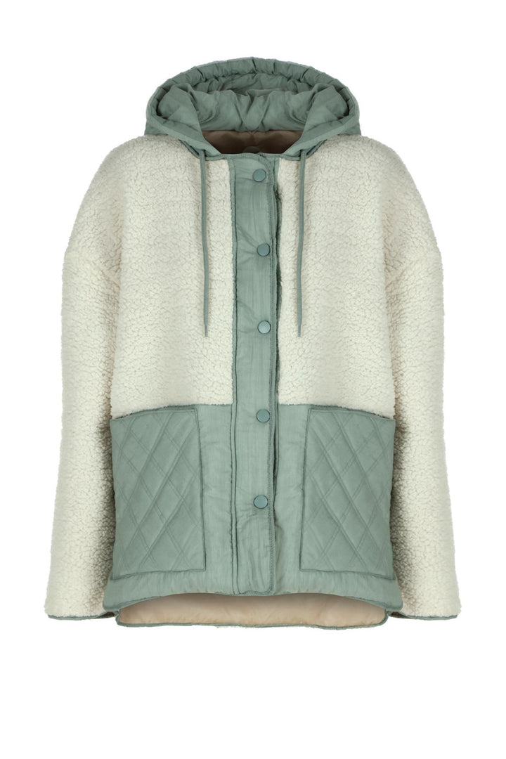 Hooded Plush Detailed Coat Ecru