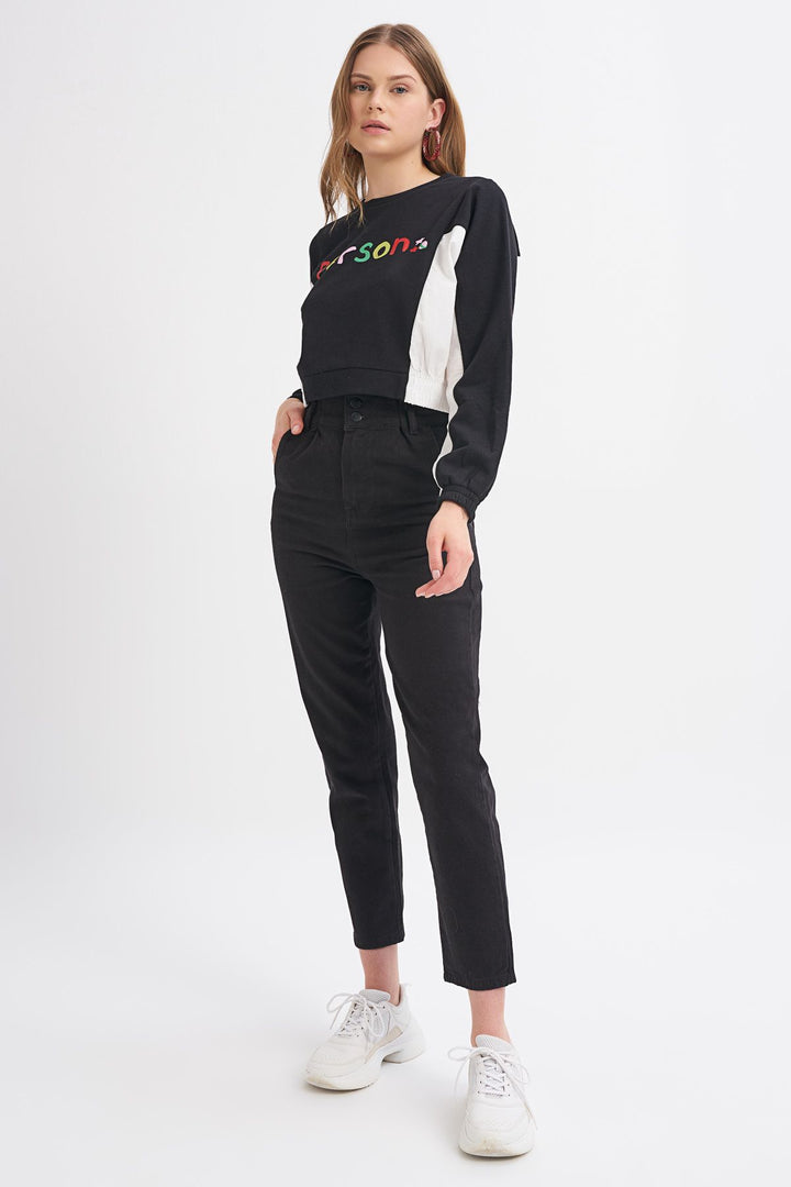 Printed Color Block Sweatshirt Black
