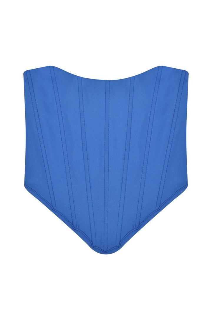 Underwire Strapless Crop Blouse Sax