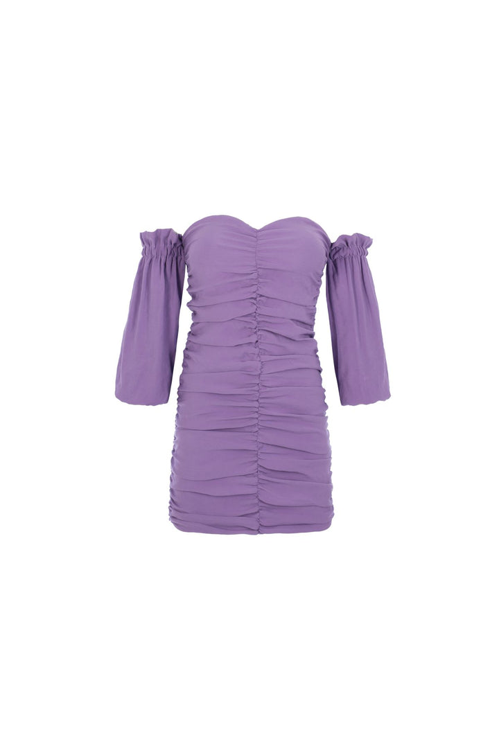 Low Sleeve Pleated Dress Dark Lilac