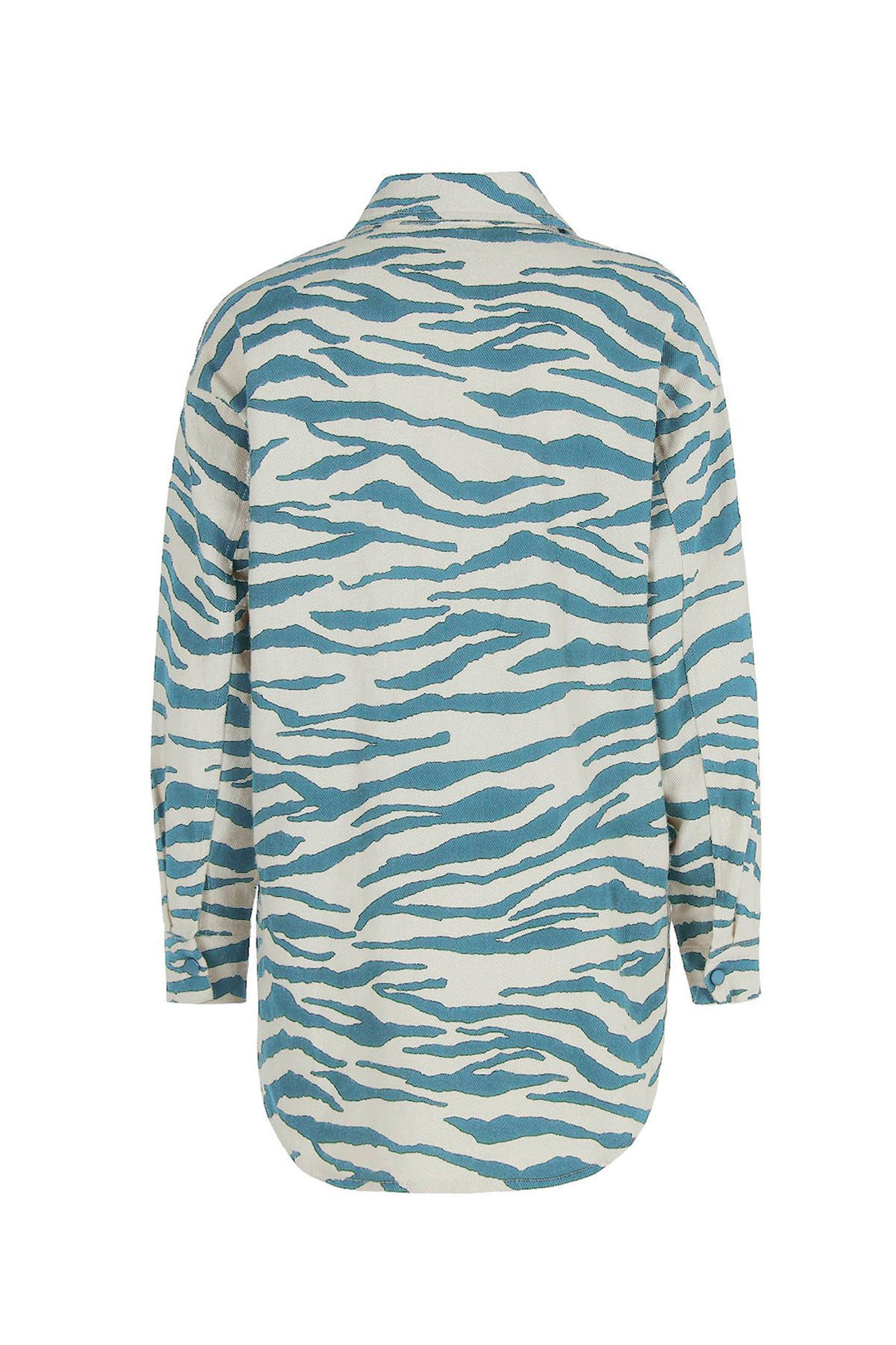 Zebra Patterned Gabardine Shirt Blue