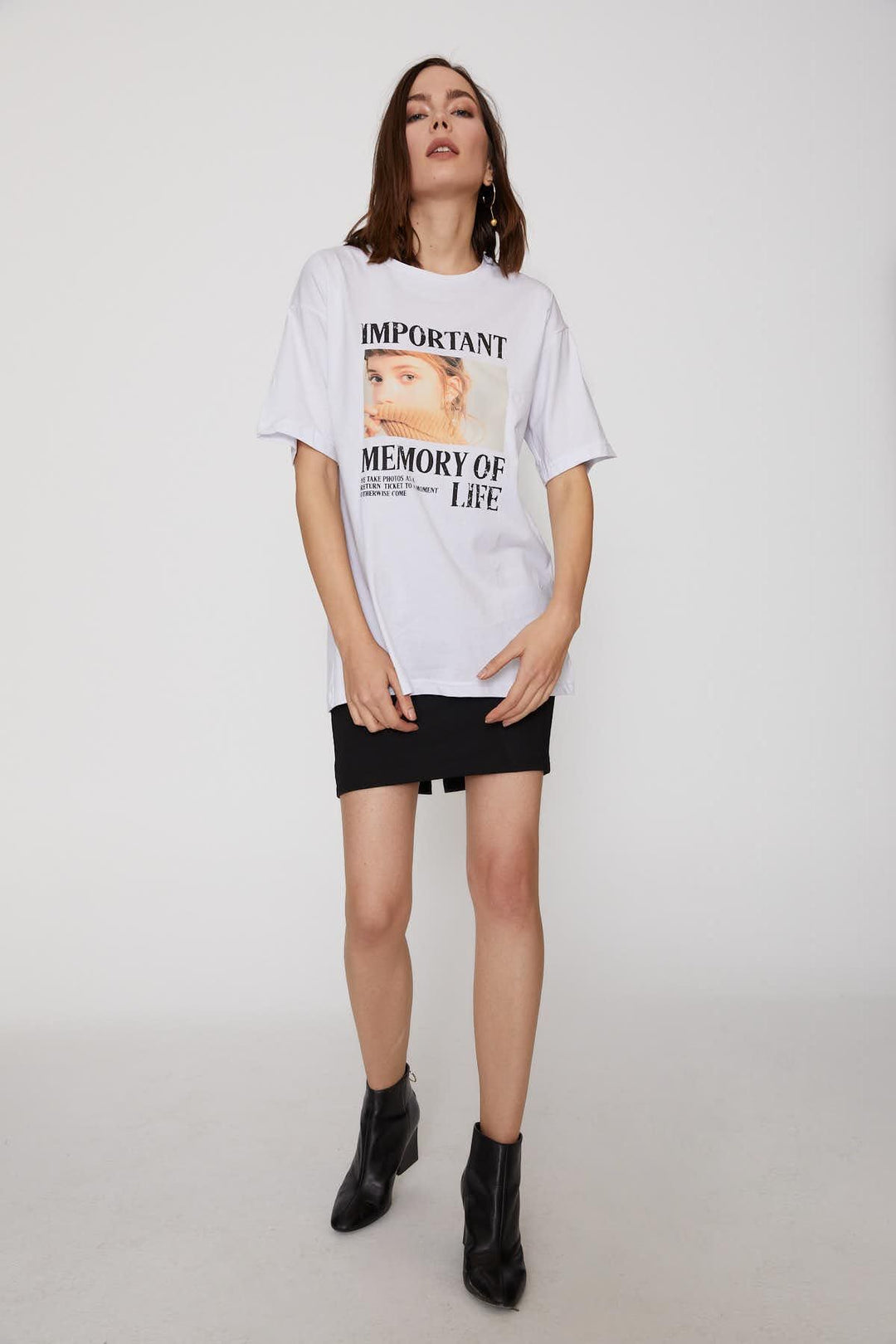 Baskılı Oversize Tişört Beyaz