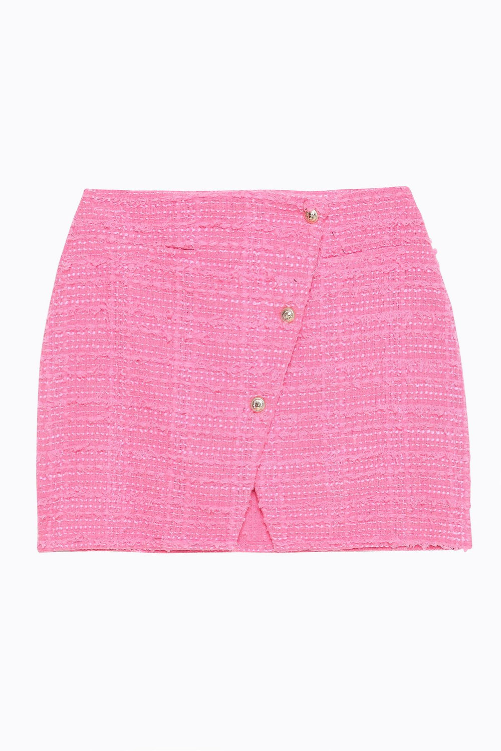 Button Detailed Tweed Mini Skirt Pink