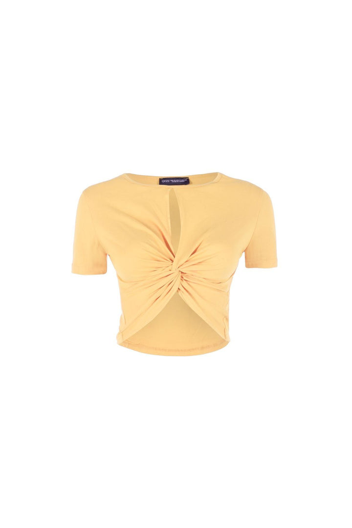 Düğüm Detaylı Crop Tişört Sarı