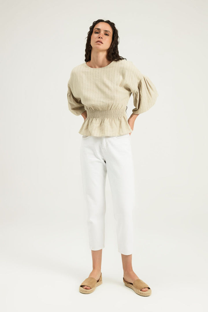 Striped Blouse with Gipe Waist Natural