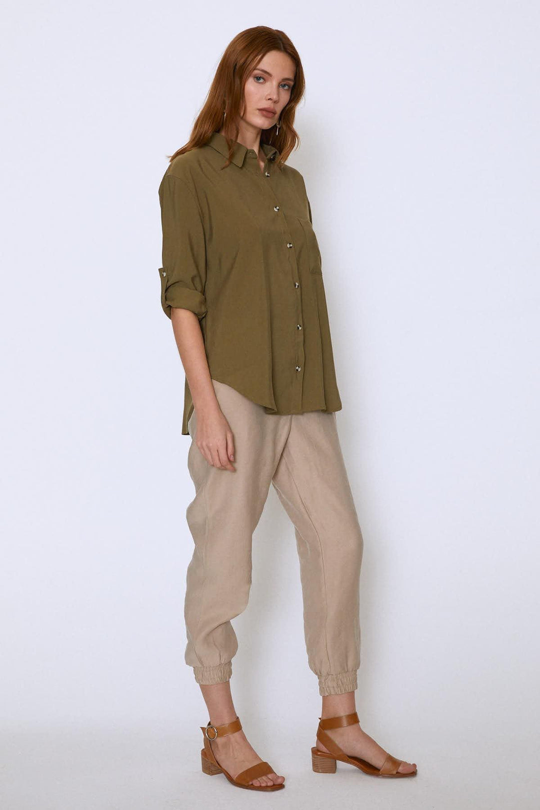 Back Printed Tencel Shirt Khaki