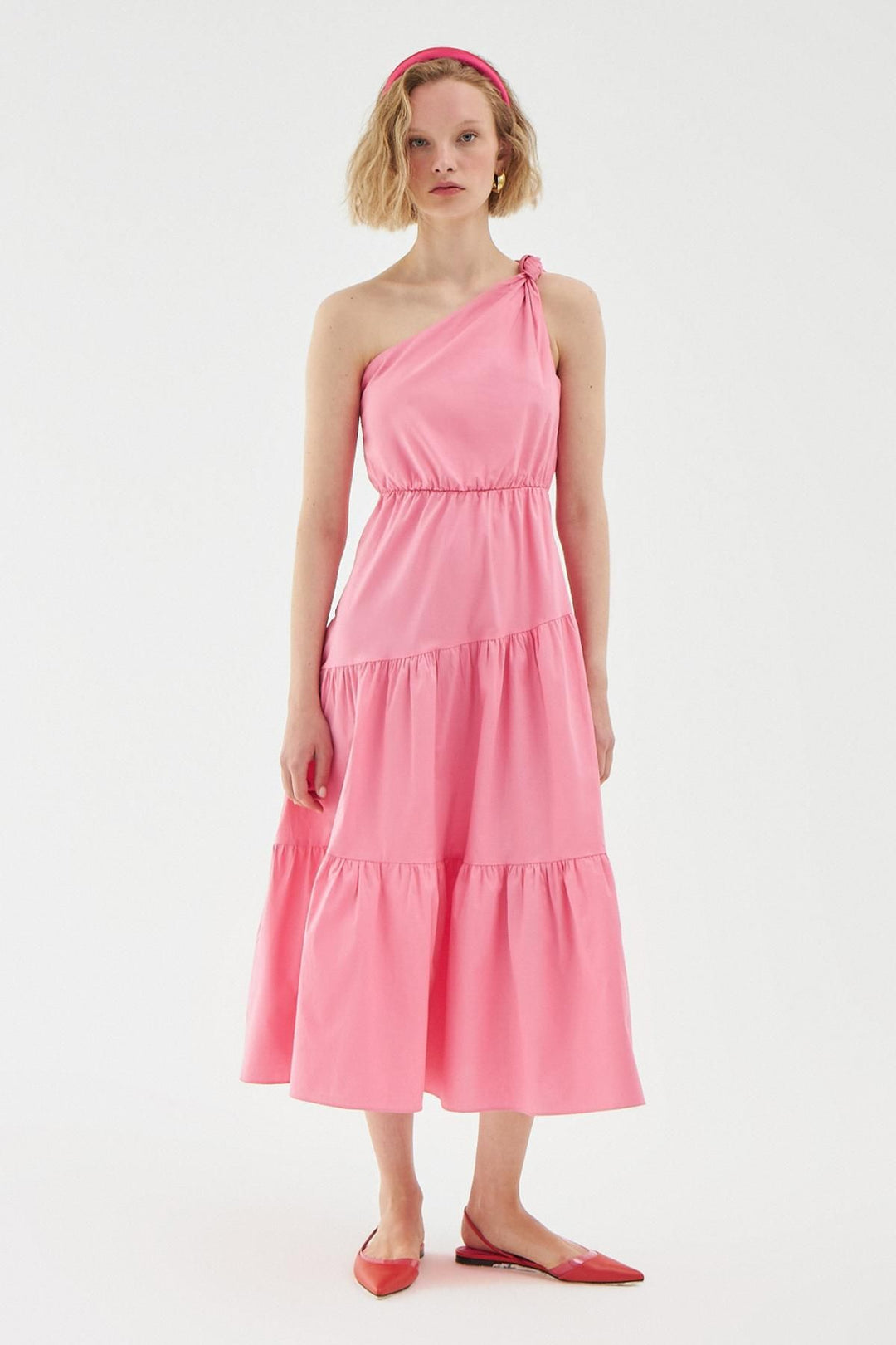 One Shoulder Long Dress Pink