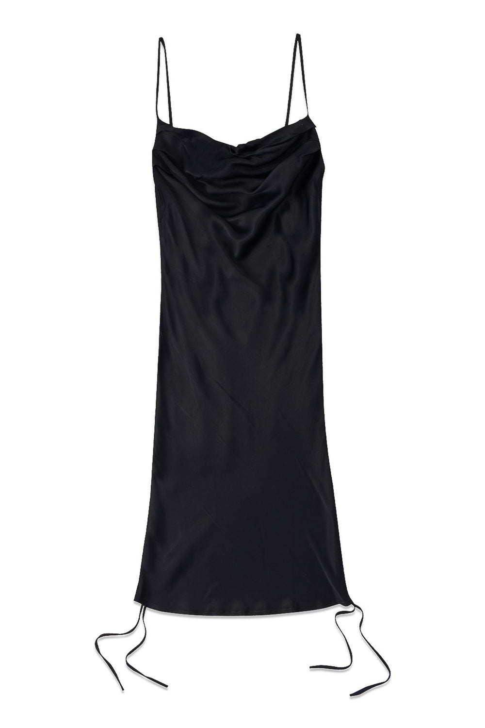 Ruffle Detailed Satin Dress Black