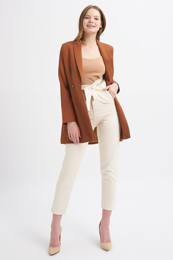 Kruvaze Blazer Ceket Taba