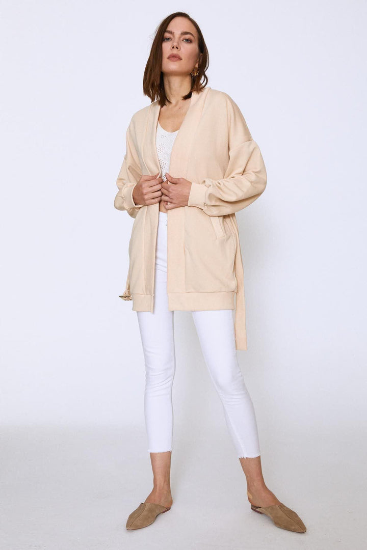 Printed Back Long Sweatshirt Beige