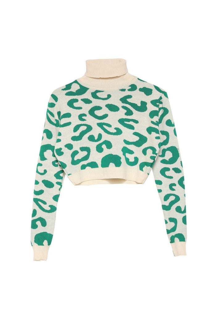 Patterned Crop Sweater Green