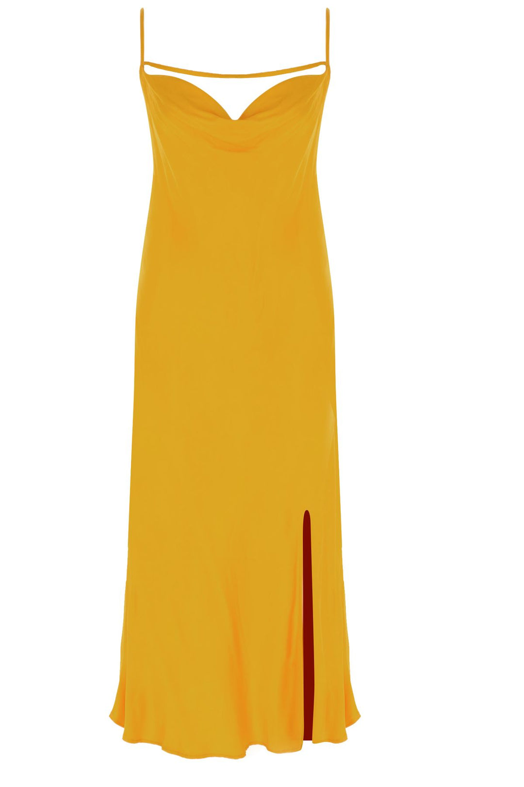 Degaje Yaka Yırtmaçlı Midi Boy Elbise Turuncu