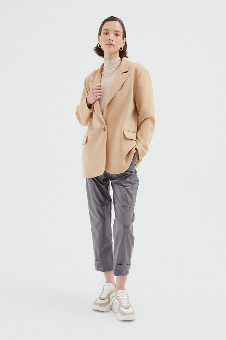 Tek Düğmeli Blazer Ceket Bej