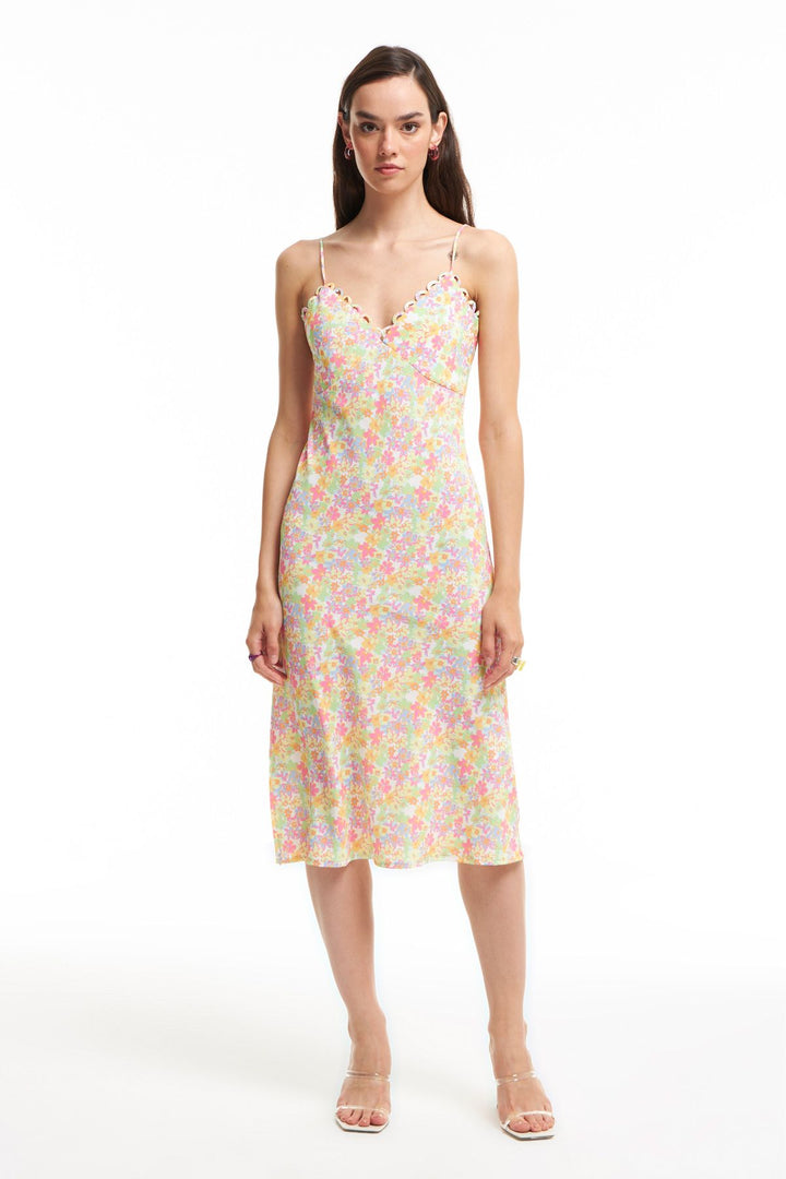 Askılı Desenli Uzun Elbise Yeşil