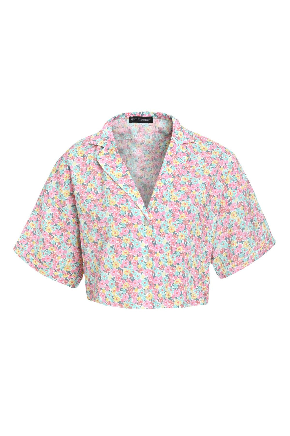 Floral Pattern Crop Shirt Pink