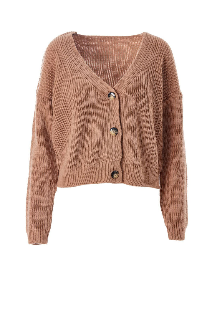 Buttoned V Cardigan Camel