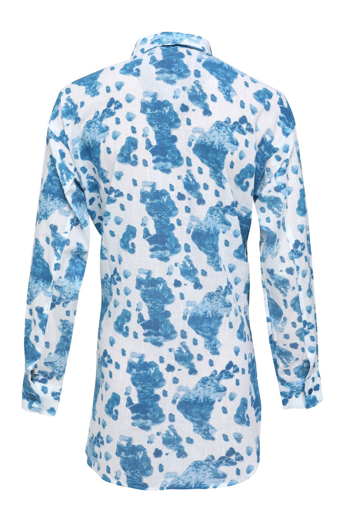 Desenli Cepli Oversize Gömlek Mavi