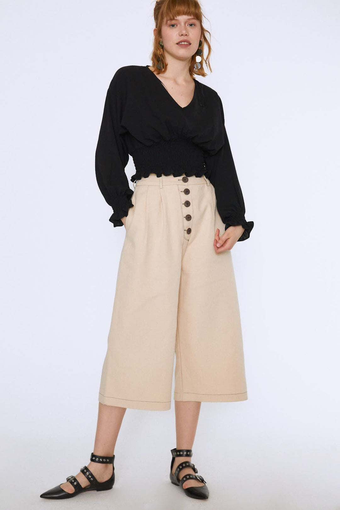 Beli Gipeli V Yaka Crop Bluz Siyah