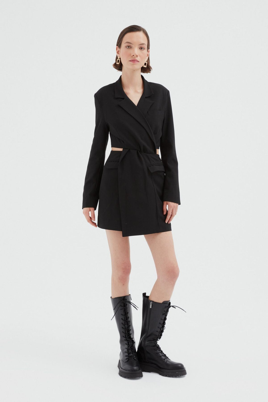 Cut Out Ceket Elbise Siyah