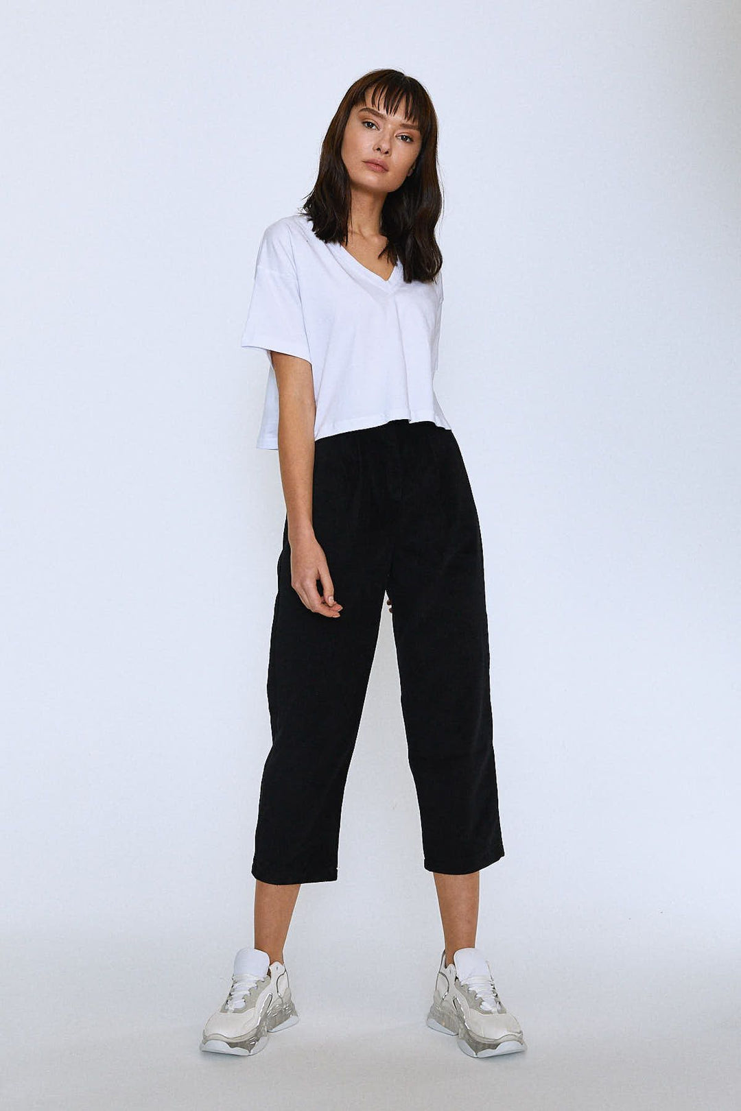 Elastic Waist Velvet Trousers Black