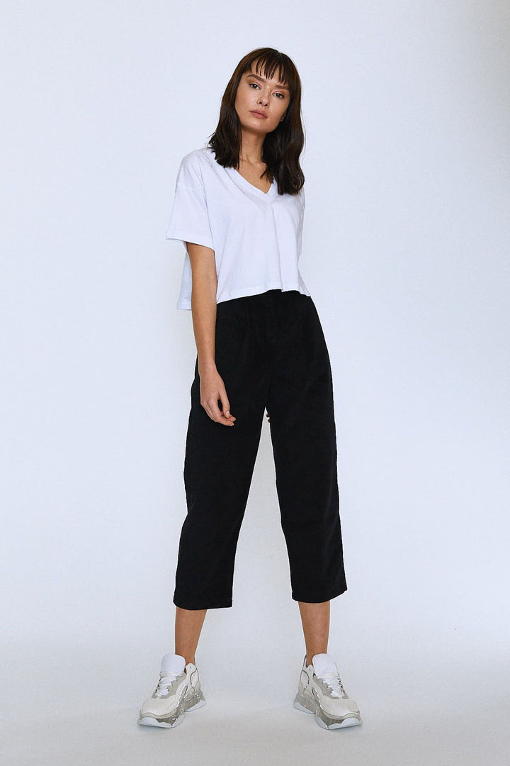 Elastic Waist Velvet Trousers Black
