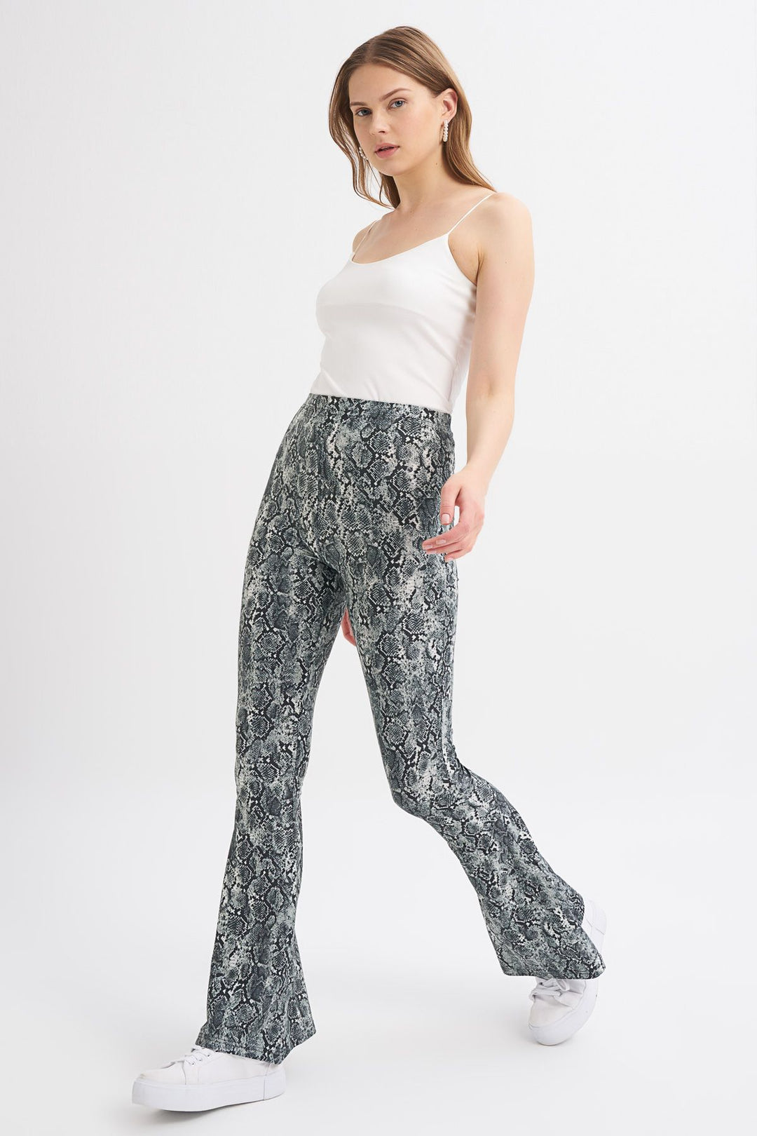 Desenli İspanyol Paça Pantolon Gri