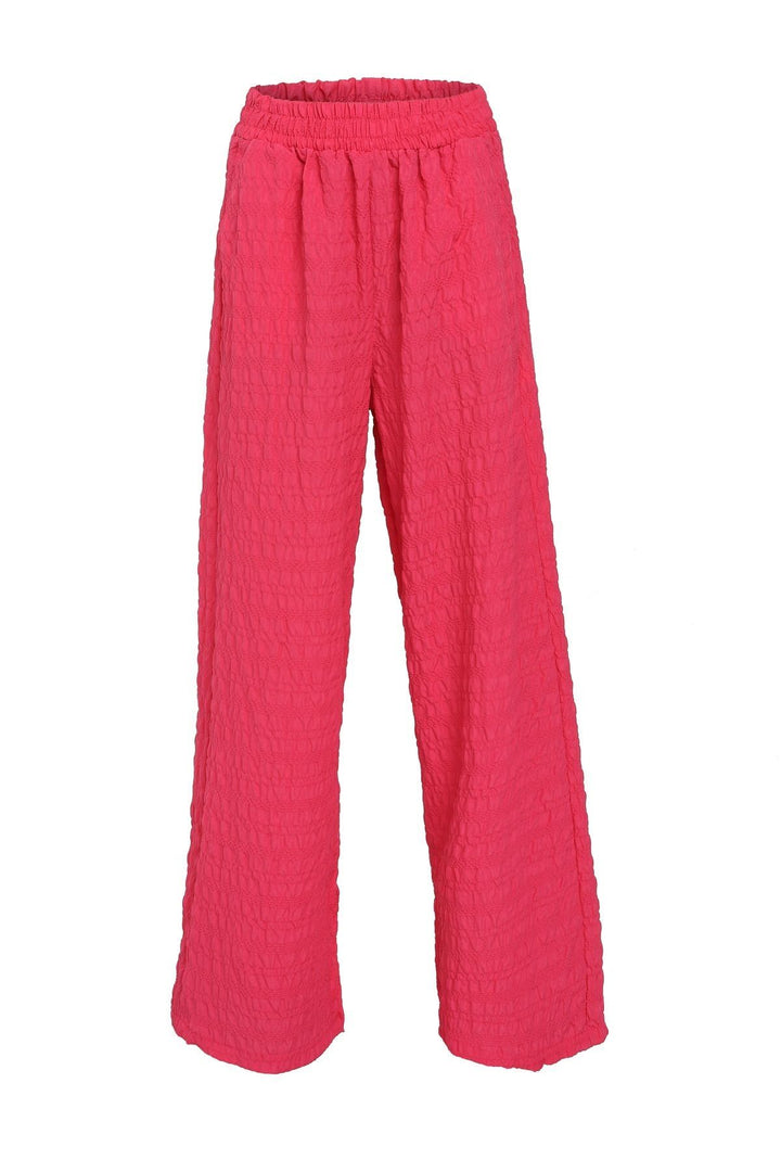 Paçası Yırtmaçlı Dokulu Pantolon Pembe