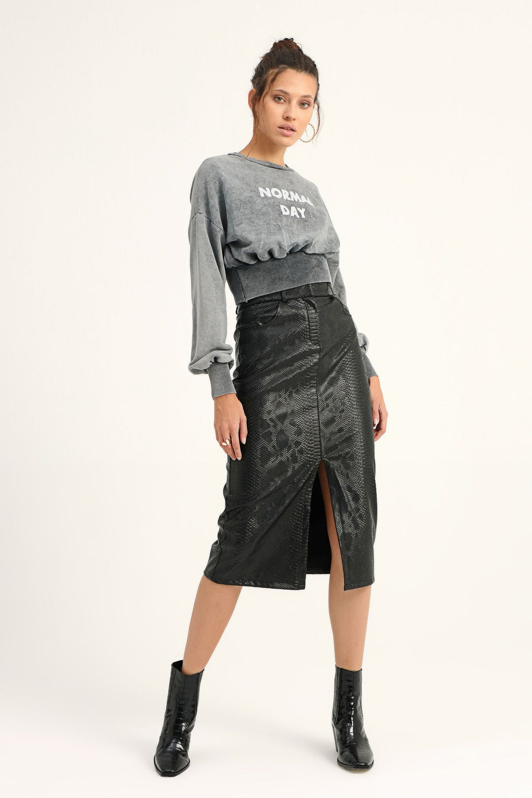 Printed Crop Sweatshirt Anthracite