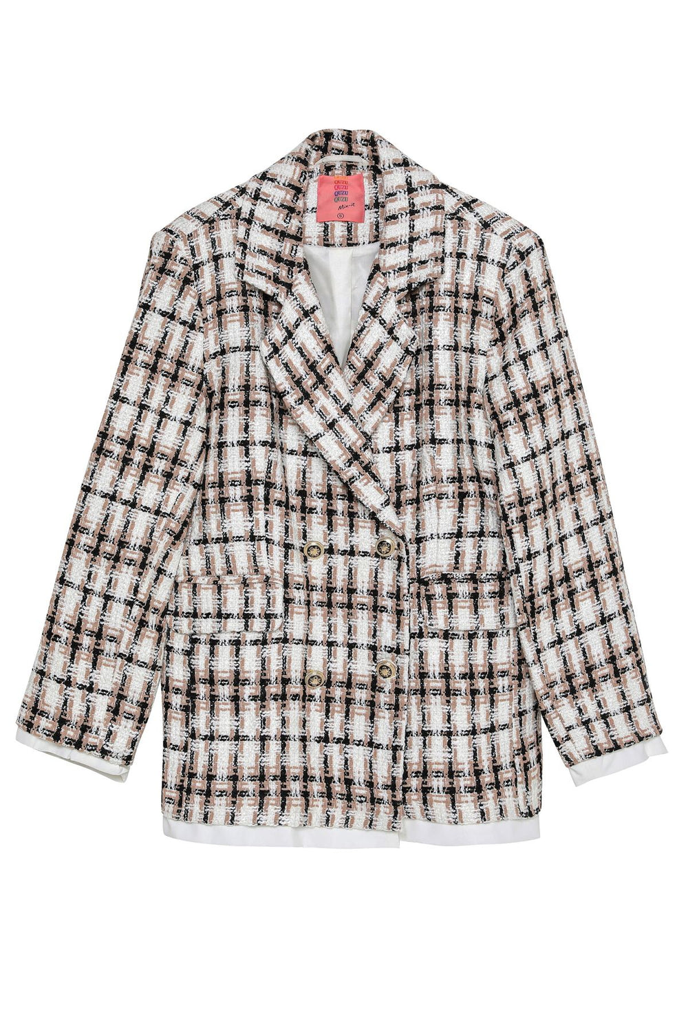 Garni Detailed Tweed Blazer Jacket Beige