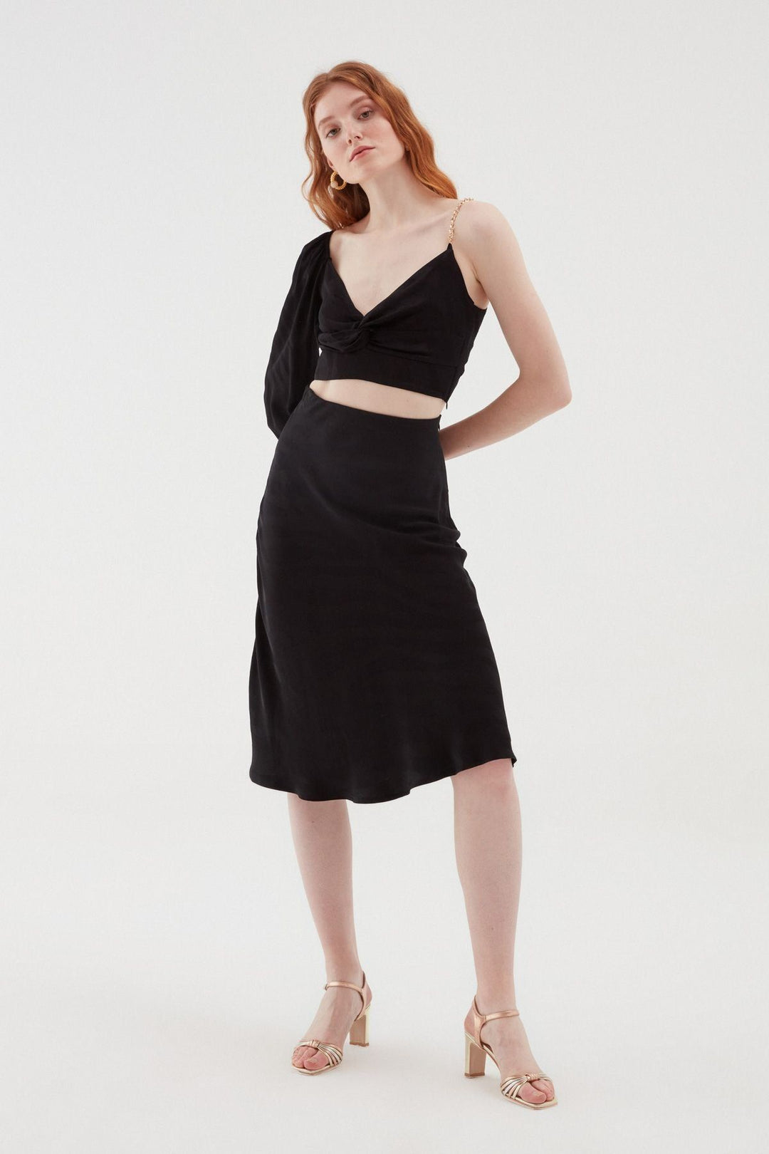 Jacquard Midi Length Skirt Black