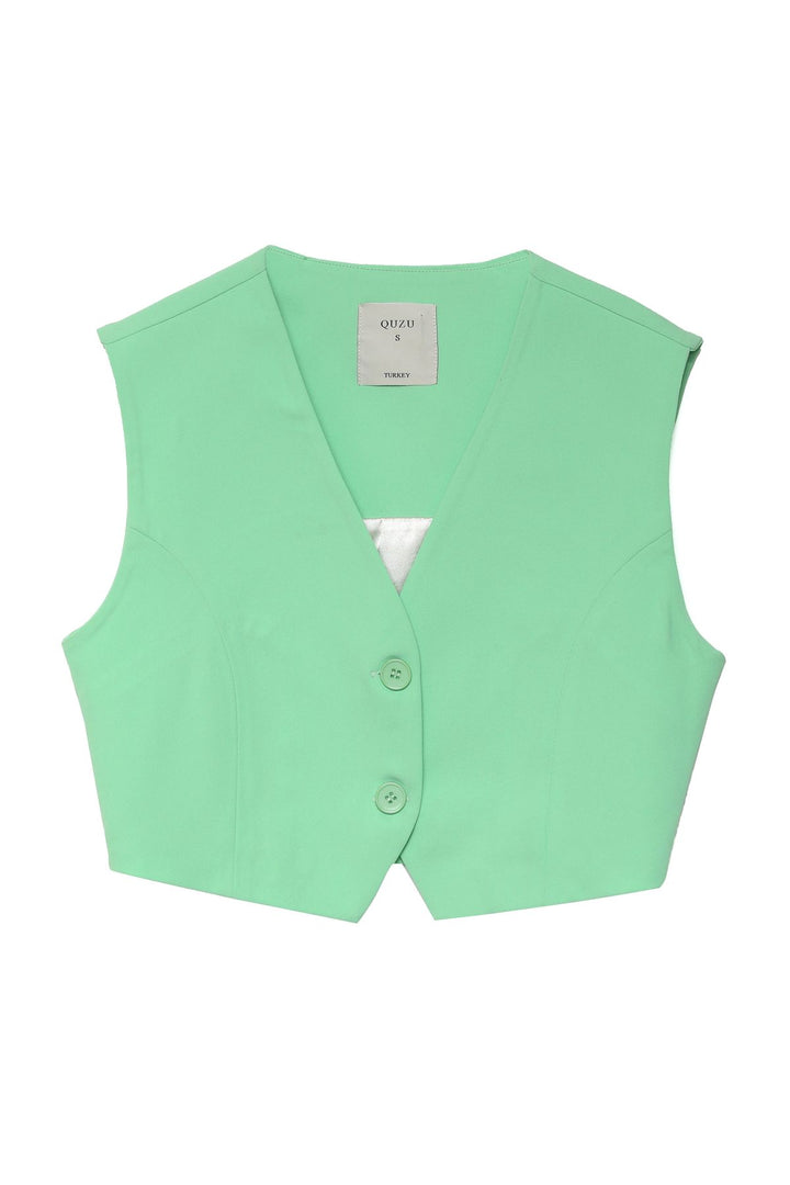 Düğmeli Kısa Yelek Apple Mint