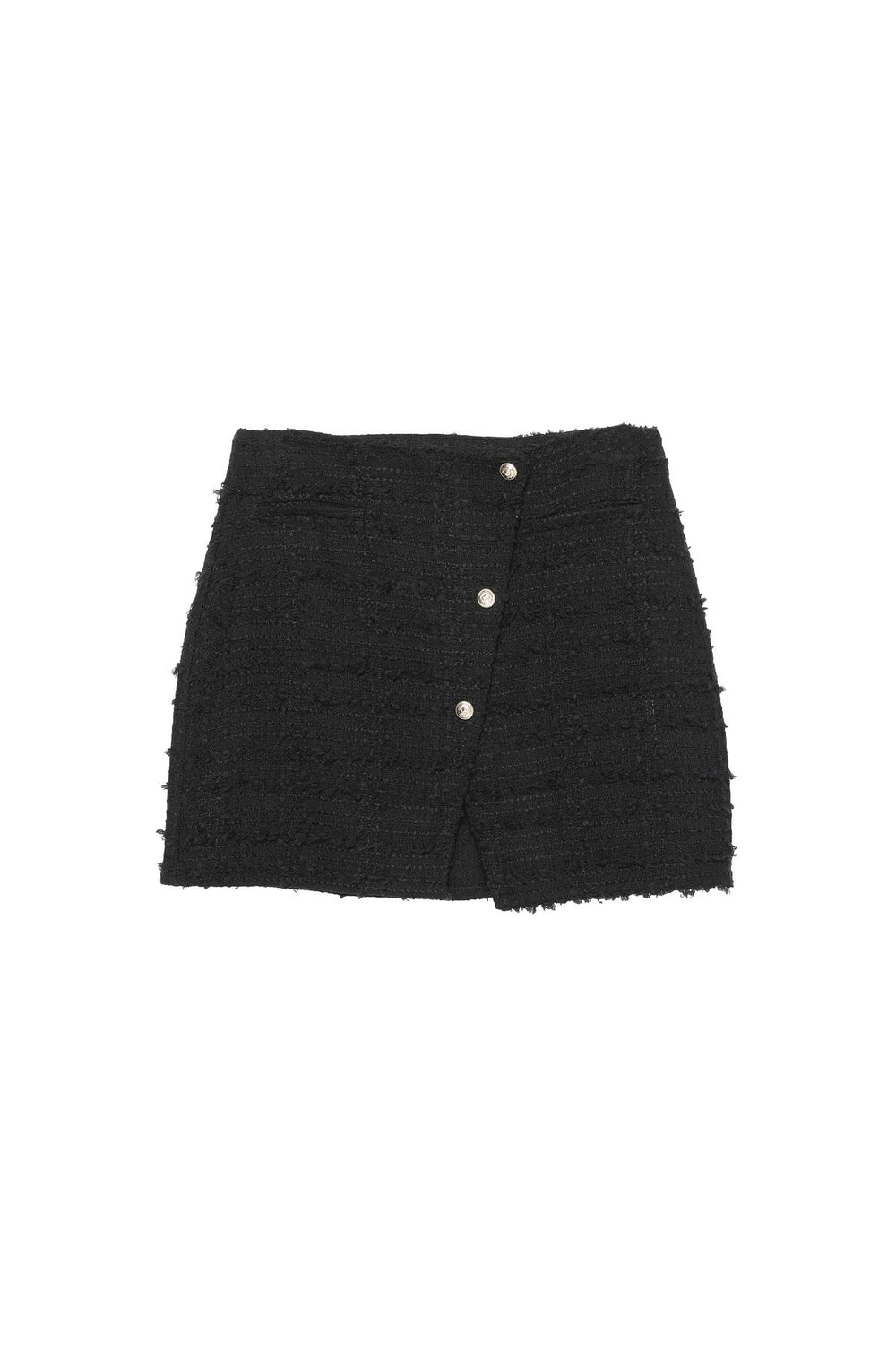 Button Detailed Tweed Mini Skirt Black