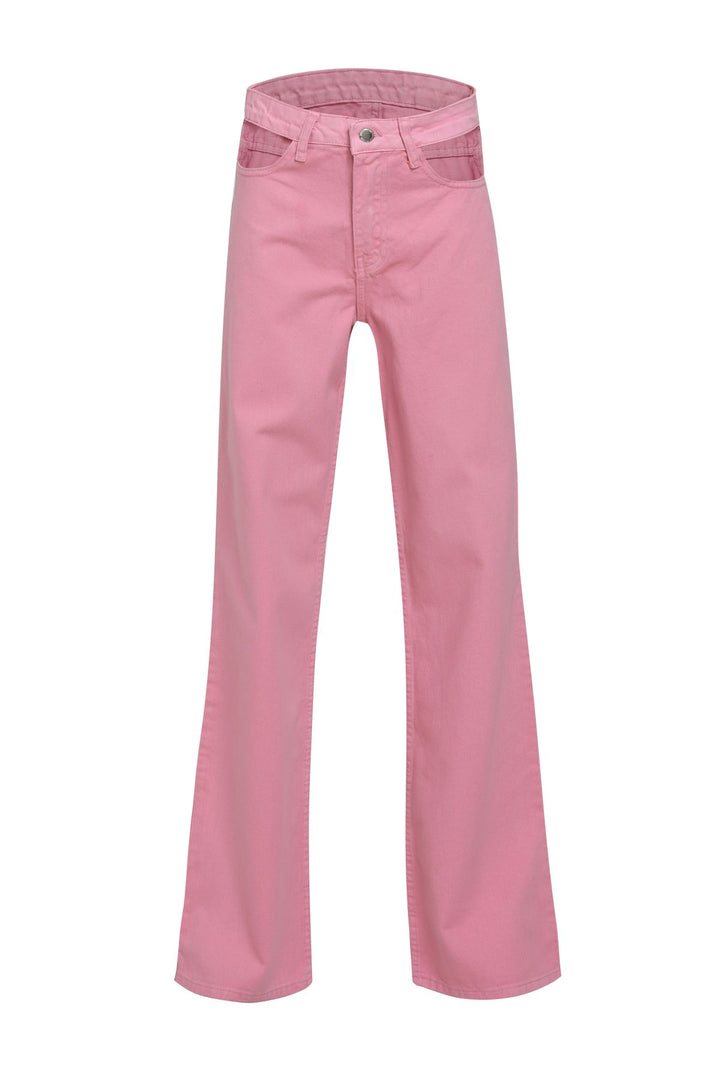 Decollete Detailed Mom Jean Candy Pink