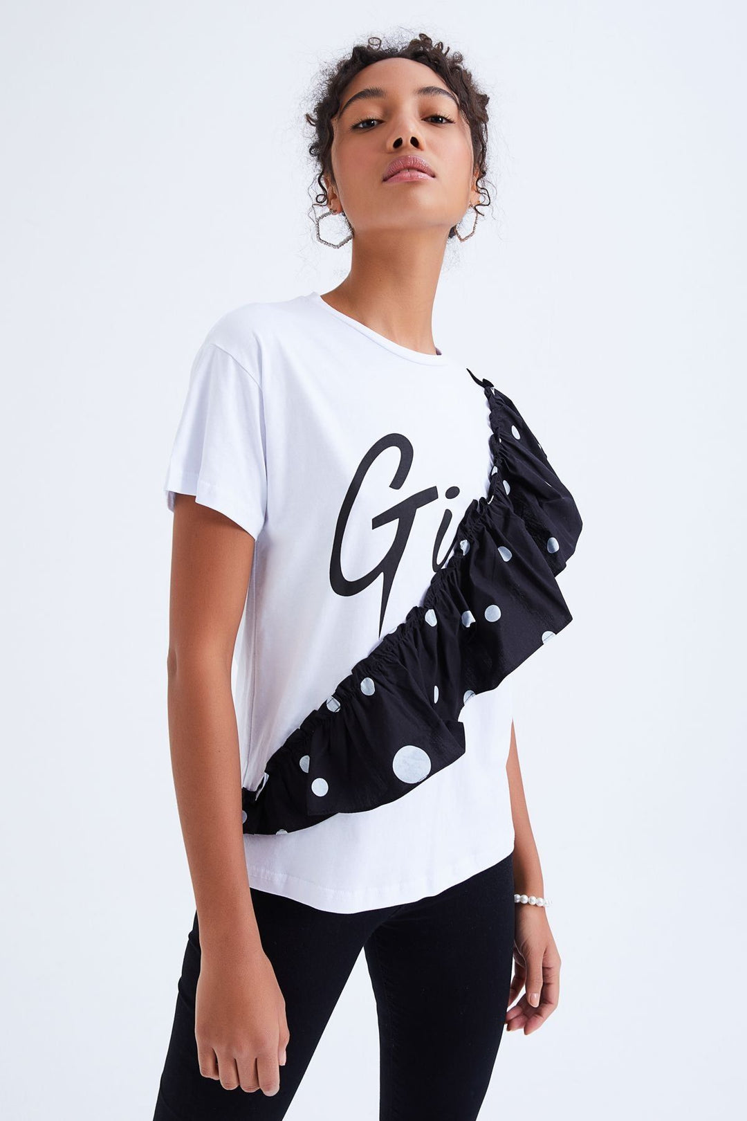 Fırfırlı Tişört Siyah