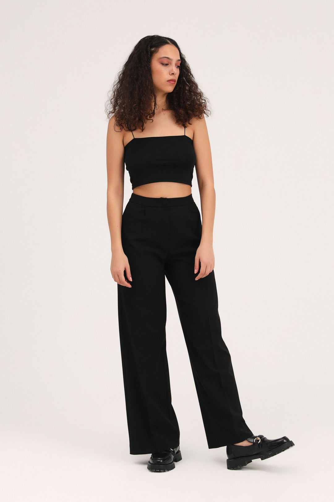 Bol Paça Kumaş Pantolon Siyah